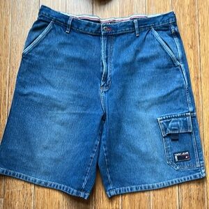 Tommy BLUE Jean SHORTS y2k mens SIZE 40 Baggy Denim Cargo Streetwear Pockets USA